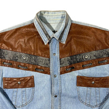 Load image into Gallery viewer, Vintage Bugatti Universal Service Cowboy Western Leather Panel Long Sleeve Shirt