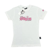 Load image into Gallery viewer, Early 00's SKIN INDUSTRIES Gothic Biker Tattoo Y2K Logo Spellout Graphic T-Shirt