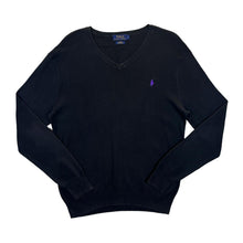 Load image into Gallery viewer, POLO RALPH LAUREN Slim Fit Pima Cotton Embroidered Mini Logo Black V-Neck Sweater Jumper