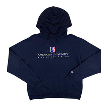 Load image into Gallery viewer, Champion AMERICAN UNIVERSITY "Washington, DC" College Spellout Graphic Navy Hoodie