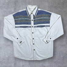 Load image into Gallery viewer, Vintage Forbidden Cowboy Western Aztec Patterned White Cotton Long Sleeve Shirt
