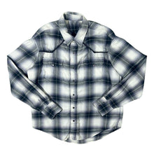 Load image into Gallery viewer, Vintage Cowboy Western Black White Grey Plaid Check Popper Cotton Long Sleeve Shirt