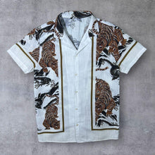 Load image into Gallery viewer, Gothic Y2K Tiger All-Over Print Open Collar White Short Sleeve Shirt