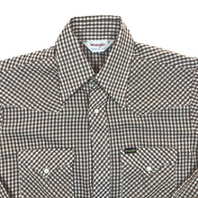 Load image into Gallery viewer, Vintage Wrangler Made In USA Cowboy Western Brown Check Popper Long Sleeve Shirt