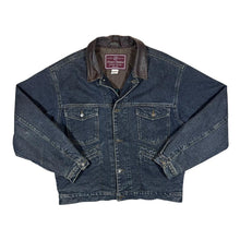 Load image into Gallery viewer, Vintage 90's GAP Tartan Plaid Check Lined Leather Collared Heavy Denim Trucker Jacket