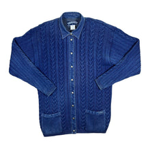 Load image into Gallery viewer, Vintage BLUE WILLI'S Made In Denmark Cable Knit Denim Collared Button Cardigan Jumper