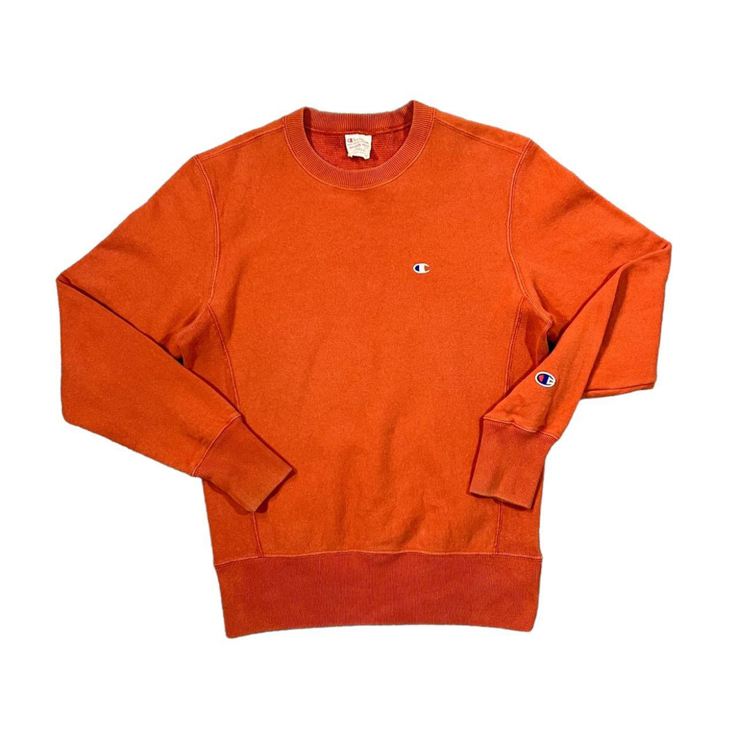 Vintage CHAMPION Reverse Weave Classic Embroidered Mini Logo Orange Crewneck Sweatshirt