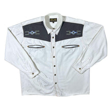 Load image into Gallery viewer, Early 00's Atlas For Men Cowboy Western Embroidered Aztec White Cotton Long Sleeve Shirt