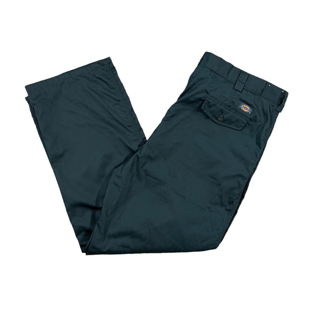 DICKIES Classic Dark Green Worker Skater Straight Leg Check Lined Trousers