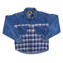 Load image into Gallery viewer, Vintage 90's Up Time Plaid Check Panel Blue Denim Long Sleeve Shirt