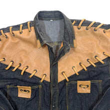 Load image into Gallery viewer, Vintage Cowboy Western Panelled Black Denim Popper Long Sleeve Shirt