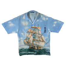 Load image into Gallery viewer, Early 00's Fuging Ship Boat Nautical Graphic Blue Short Sleeve Polyester Cotton Shirt