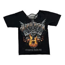 Load image into Gallery viewer, HARD ROCK CAFE "Niagara Falls, NY" Souvenir Logo Spellout Reworked Lace Up Graphic T-Shirt