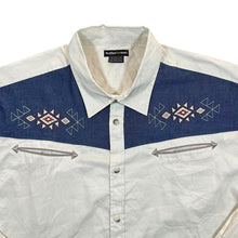 Load image into Gallery viewer, Atlas For Men Cowboy Western Embroidered Aztec Cream Blue Cotton Long Sleeve Shirt
