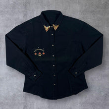 Load image into Gallery viewer, Vintage Daininger Embroidered Cowboy Western Black Cotton Long Sleeve Shirt