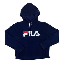 Load image into Gallery viewer, FILA Classic Embroidered Big Logo Spellout Sherpa Deep Pile Pullover Fleece Hoodie