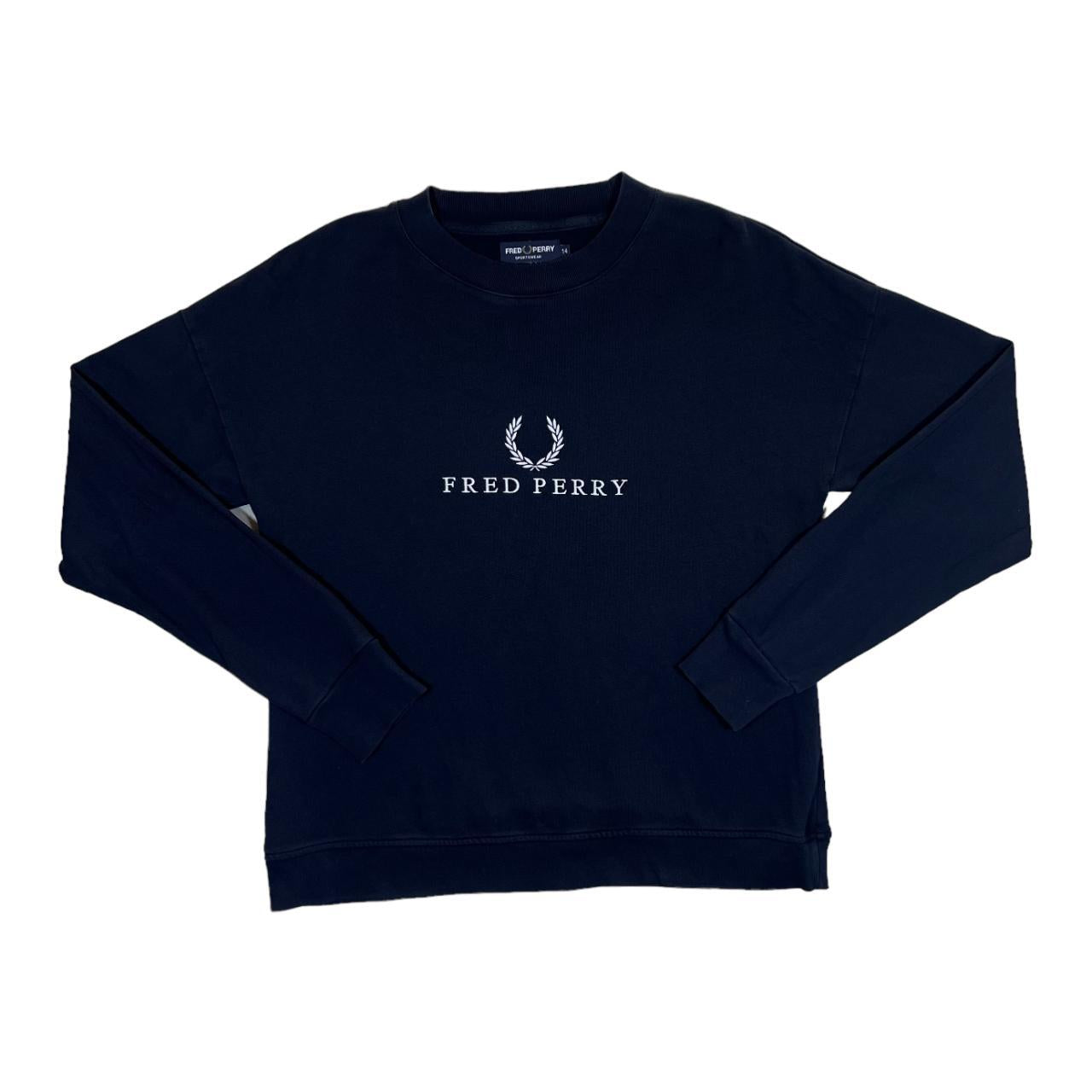 FRED PERRY Classic Embroidered Big Logo Spellout Black Crewneck Sweats George Worgan VTG