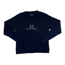 Load image into Gallery viewer, FRED PERRY Classic Embroidered Big Logo Spellout Black Crewneck Sweatshirt