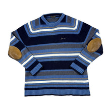 Load image into Gallery viewer, P.G.FIELD Multi Striped Pure New Wool Elbow Patch Knit Sweater Jumper
