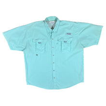 Load image into Gallery viewer, COLUMBIA PFG Fishing Turquoise Tactel Nylon Utility Short Sleeve Shirt