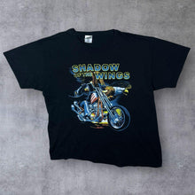 Load image into Gallery viewer, Keya "Shadow Of The Wings" Biker Gothic Spellout Graphic Black T-Shirt