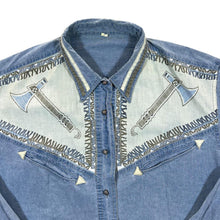 Load image into Gallery viewer, Vintage Cowboy Western Patterned Graphic Blue Denim Long Sleeve Shirt