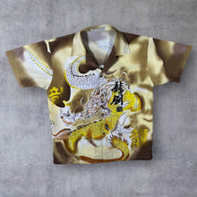 Load image into Gallery viewer, Early 00's Guo Lhi Ting Goth Y2K Traditional Dragon Graphic Yellow Brown Cream Shirt