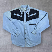 Load image into Gallery viewer, Vintage TG-22 Cowboy Western Blue Denim Popper Long Sleeve Shirt