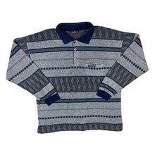 Load image into Gallery viewer, Vintage 90's Colo Colinni Navy Blue Grey Patterned Striped Long Sleeve Polo Shirt
