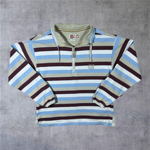 Load image into Gallery viewer, Vintage DEAL Blue Burgundy Grey White Multi Striped 1/4 Zip Pullover Sweatshirt