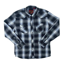 Load image into Gallery viewer, Vintage Attrak Jeans Cowboy Western Black White Grey Plaid Check Long Sleeve Popper Shirt