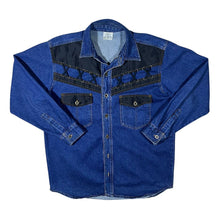 Load image into Gallery viewer, Vintage Cowboy Western Blue Denim Cotton Lace Panel Long Sleeve Shirt