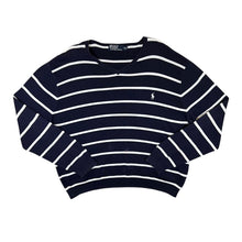 Load image into Gallery viewer, POLO RALPH LAUREN Mini Logo Navy Blue White Striped V-Neck Sweater Jumper