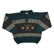 Load image into Gallery viewer, Vintage 90's FERRARO Italian Knit Embroidered Patterned Collared Sweater Jumper