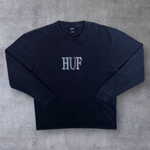 Load image into Gallery viewer, HUF Embroidered Logo Spellout Skater Black Long Sleeve Cotton T-Shirt