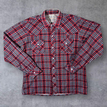 Load image into Gallery viewer, Vintage Friendship Red Navy White Plaid Check Long Sleeve Cotton Flannel Shirt