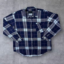 Load image into Gallery viewer, Vintage Yaohun Navy Blue White Plaid Check Long Sleeve Cotton Flannel Shirt