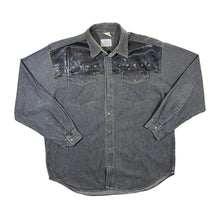 Load image into Gallery viewer, Vintage MEN'S COMPANY Cowboy Western Leather Panel Grey Denim Long Sleeve Shirt