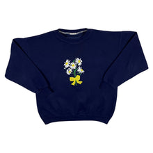 Load image into Gallery viewer, Vintage 90’s Embroidered Daisy Flower Floral Navy Blue Crewneck Sweatshirt