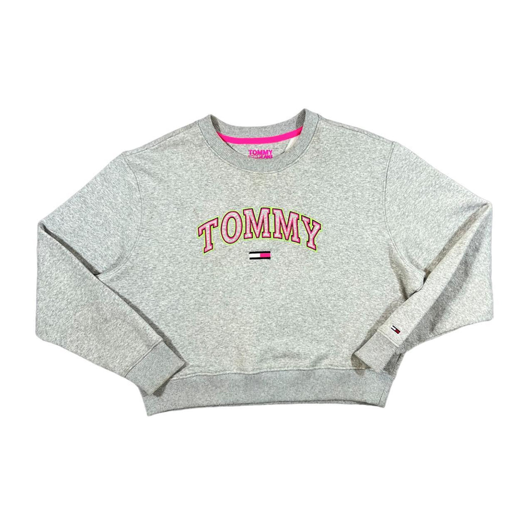TOMMY JEANS Tommy Hilfiger Embroidered Big Logo Spellout Cropped Crewneck Sweatshirt