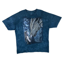 Load image into Gallery viewer, The Mountain "Anne Stokes Collection" Gothic Fantasy Dragon Graphic Blue Tie Dye T-Shirt