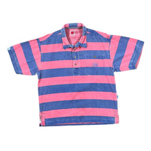 Load image into Gallery viewer, Early 00's DEAL Washed Red Blue Colour Block Striped 1/4 Button Short Sleeve Cotton Deck Shirt