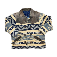 Load image into Gallery viewer, Vintage 90's Suede Leather Panel Aztec Navajo Patterned Wool Toggle Bomber Jacket