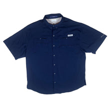 Load image into Gallery viewer, COLUMBIA PFG Fishing Omni-Shade Navy Blue Utility Short Sleeve Button-Up Shirt