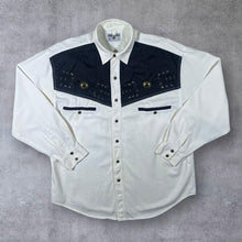 Load image into Gallery viewer, Vintage John Baner Cowboy Western Black Panel White Cotton Long Sleeve Popper Shirt