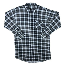 Load image into Gallery viewer, Vintage Black White Grey Plaid Check Cotton Longline Long Sleeve Flannel Shirt