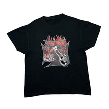 Load image into Gallery viewer, LIVE TO PLAY Gothic Biker Flaming Spellout Graphic T-Shirt
