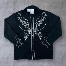 Load image into Gallery viewer, Embroidered Cowboy Western Black Polyester Long Sleeve Shirt