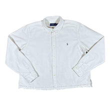 Load image into Gallery viewer, RALPH LAUREN Classic White Long Sleeve Cropped Frayed Hem Button-Up Shirt