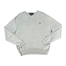 Load image into Gallery viewer, POLO RALPH LAUREN "Pima Cotton" Classic Embroidered Mini Logo Grey V-Neck Knit Sweater Jumper